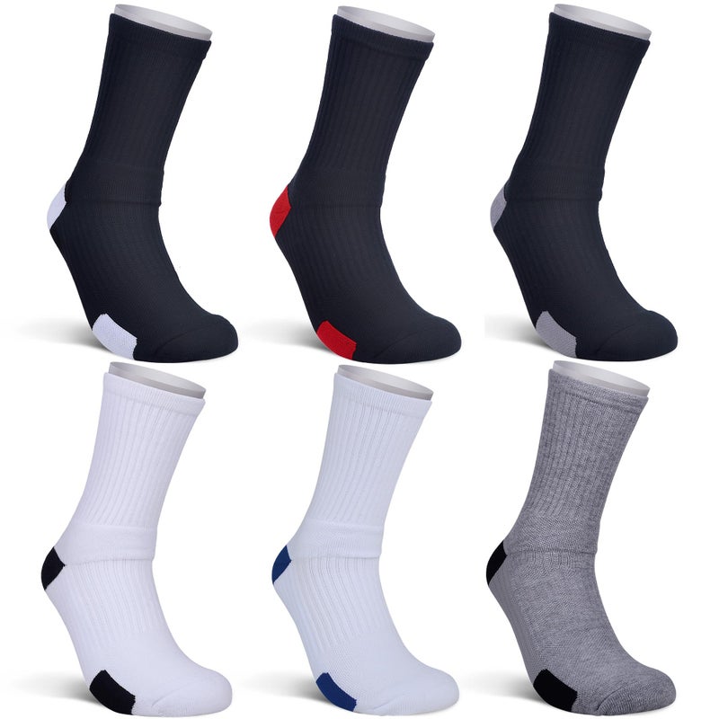 JHM Kids Athletic Sport Sockcs Team Basketball Soccer Crew Socks, 6 Pairs Color#1, 4-7 Years - Image 1